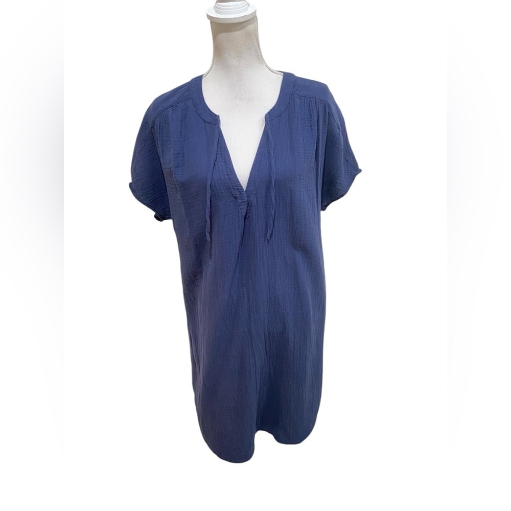 Bobi Los Angeles navy crinkle 100% cotton short sleeve dress beach coverup